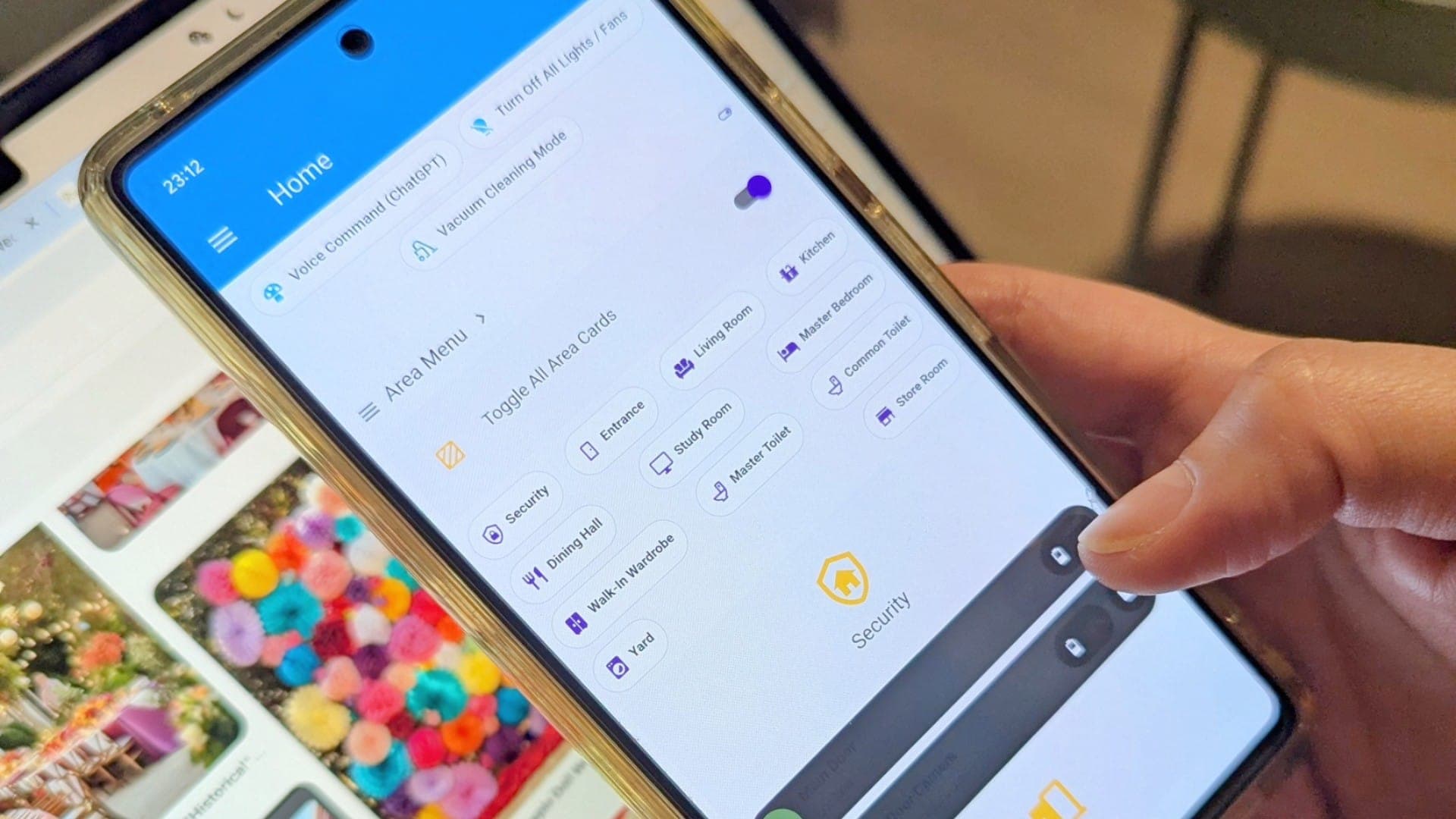 Phone displaying a Home Assistant dashboard